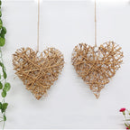 Woven wicker heart, star and round wreath