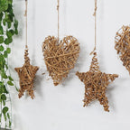 Woven wicker heart, star and round wreath