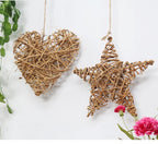 Woven wicker heart, star and round wreath