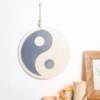 Yin yang shaped wooden hanging mirror
